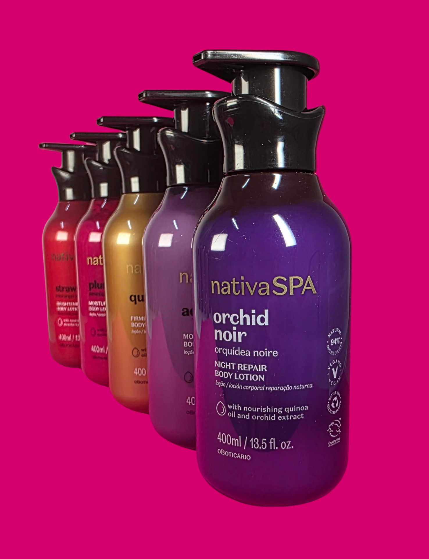 COMPOSIÇÃO: AQUA (WATER); GLYCERIN; HELIANTHUS ANNUUS SEED OIL [HELIANTHUS ANNUUS (SUNFLOWER) SEED OIL]; ISOPROPYL PALMITATE; CETEARYL ALCOHOL; GLYCERYL STEARATE; PARFUM (FRAGRANCE); POLYSORBATE 60; PHENOXYETHANOL; BENZYL ALCOHOL; ACRYLATES/C10-30 ALKYL ACRYLATE CROSSPOLYMER; TRIETHANOLAMINE; DISODIUM EDTA; EUTERPE OLERACEA FRUIT EXTRACT; CHENOPODIUM QUINOA SEED OIL ETHYL ESTERS; CI 17200 (RED 33); CI 42090 (BLUE 1); SODIUM CHLORIDE; SODIUM SULFATE; SODIUM BENZOATE; POTASSIUM SORBATE; LINALOOL.\n\nColoca a tampa no frasco e coloca ambos no ecoponto amarelo  Crafted in Brazil Marca Brasileira Somos a maior e mais amada marca de beleza do Brasil